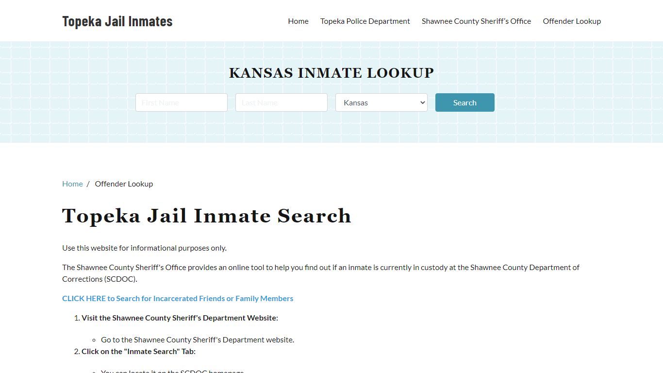 Topeka, KS Detainee Lookup